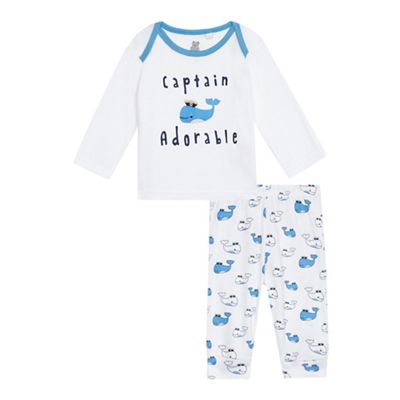 Baby boys' white 'Captain Adorable' print pyjama set